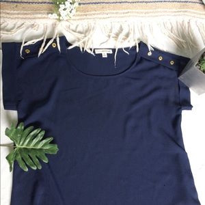 Blue buttoned silk top